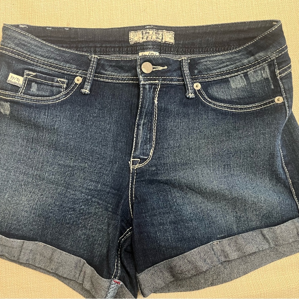 Blue Jean Shorts with Rolled Hem and Stretch